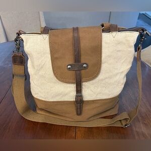 TSD Brand Coastal Flap Satchel•Durable Genuine Leather& Canvas•Laptop Compatible